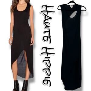 Haute Hippie Back Cut-out Maxi Dress Black Front Slit Rocker Women’s Size Small